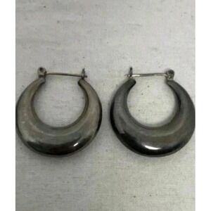 Sterling Silver 925 Chunky Crescent Hoop Earrings Large Statement Hinged Hoops